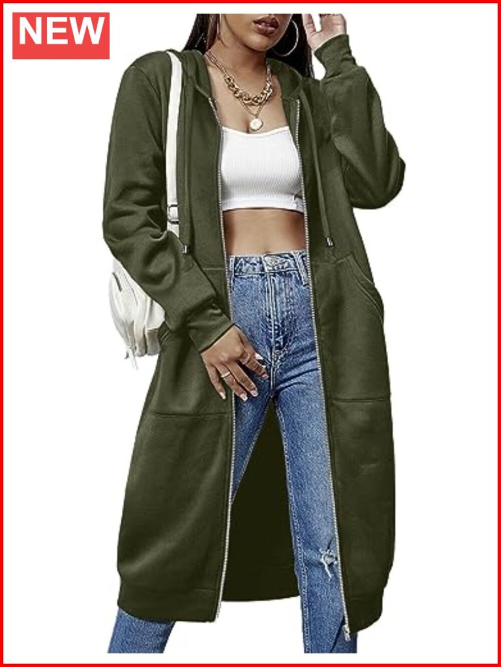 Fleece Zip Up Hoodie Tunic Sweatshirt Long Jacket Knee Length